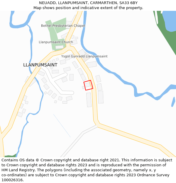 NEUADD, LLANPUMSAINT, CARMARTHEN, SA33 6BY: Location map and indicative extent of plot