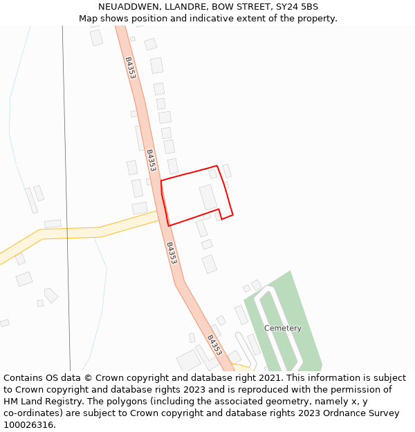 NEUADDWEN, LLANDRE, BOW STREET, SY24 5BS: Location map and indicative extent of plot