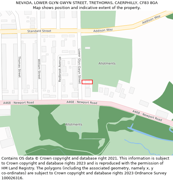 NEVADA, LOWER GLYN GWYN STREET, TRETHOMAS, CAERPHILLY, CF83 8GA: Location map and indicative extent of plot