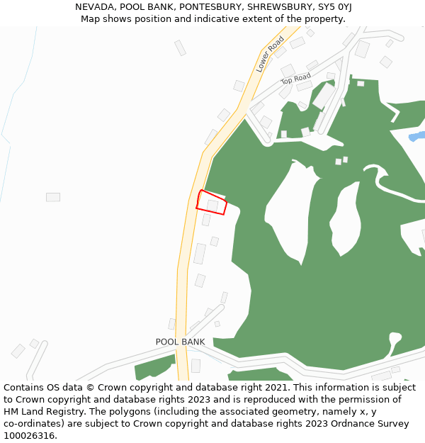 NEVADA, POOL BANK, PONTESBURY, SHREWSBURY, SY5 0YJ: Location map and indicative extent of plot