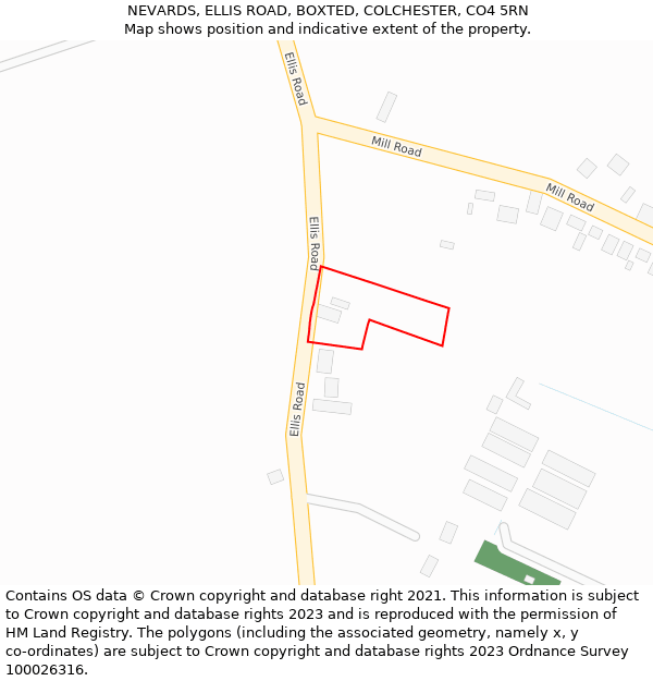 NEVARDS, ELLIS ROAD, BOXTED, COLCHESTER, CO4 5RN: Location map and indicative extent of plot