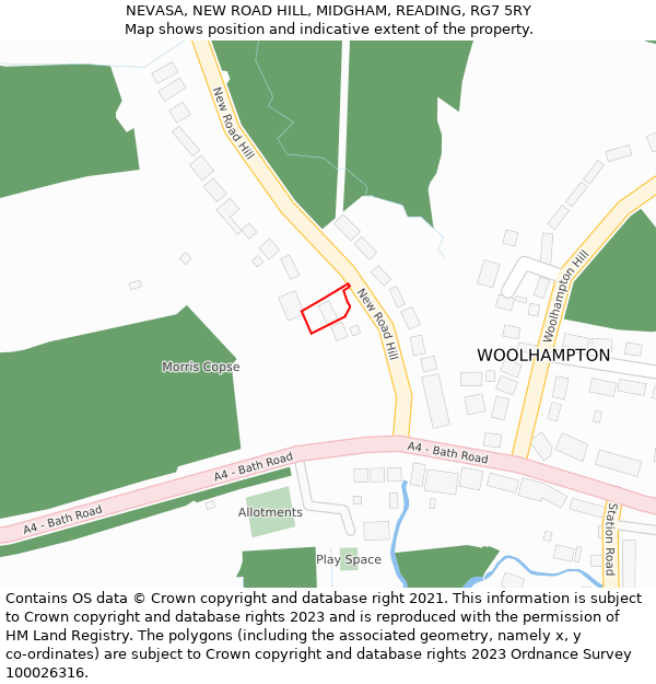 NEVASA, NEW ROAD HILL, MIDGHAM, READING, RG7 5RY: Location map and indicative extent of plot