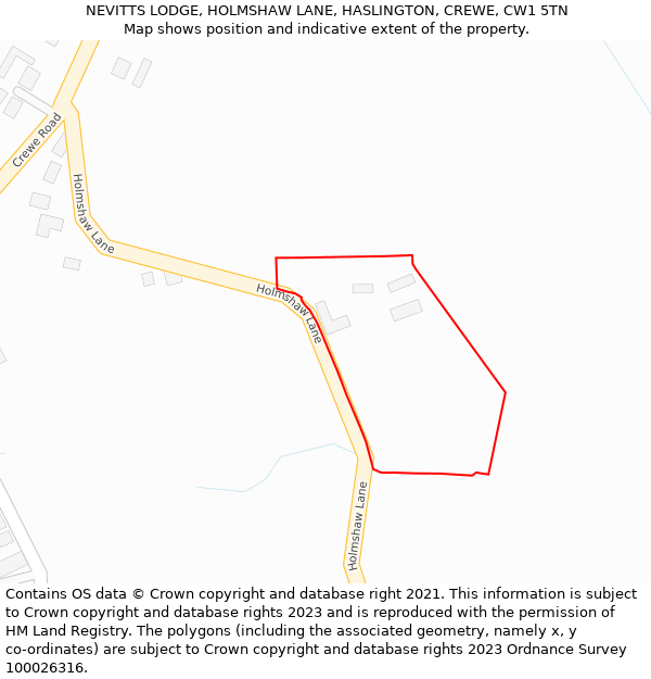 NEVITTS LODGE, HOLMSHAW LANE, HASLINGTON, CREWE, CW1 5TN: Location map and indicative extent of plot