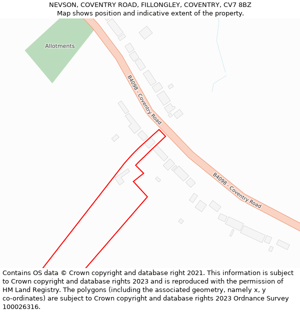 NEVSON, COVENTRY ROAD, FILLONGLEY, COVENTRY, CV7 8BZ: Location map and indicative extent of plot