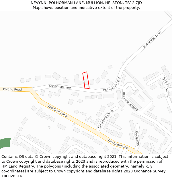 NEVYNN, POLHORMAN LANE, MULLION, HELSTON, TR12 7JD: Location map and indicative extent of plot