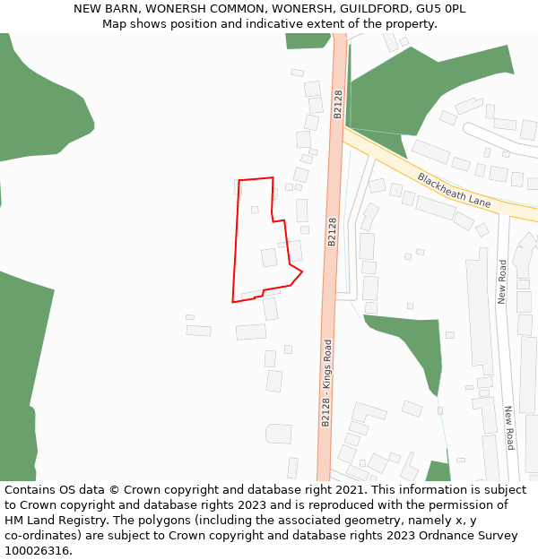 NEW BARN, WONERSH COMMON, WONERSH, GUILDFORD, GU5 0PL: Location map and indicative extent of plot