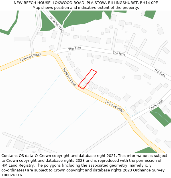 NEW BEECH HOUSE, LOXWOOD ROAD, PLAISTOW, BILLINGSHURST, RH14 0PE: Location map and indicative extent of plot