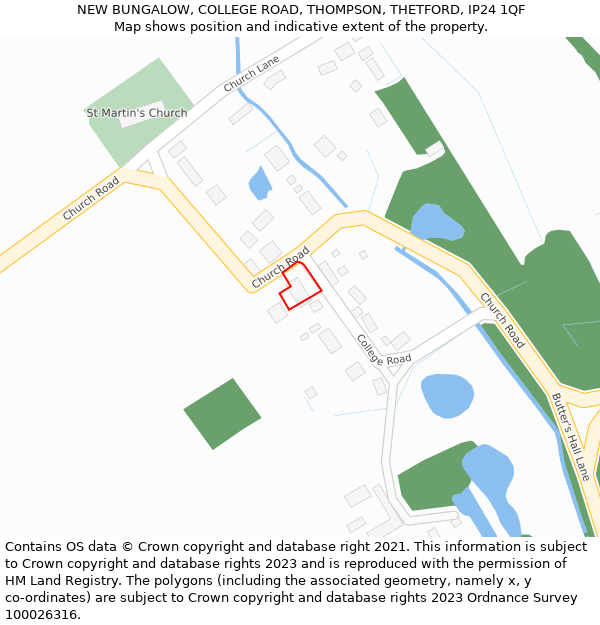 NEW BUNGALOW, COLLEGE ROAD, THOMPSON, THETFORD, IP24 1QF: Location map and indicative extent of plot