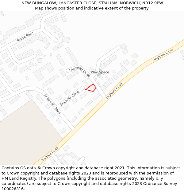 NEW BUNGALOW, LANCASTER CLOSE, STALHAM, NORWICH, NR12 9PW: Location map and indicative extent of plot