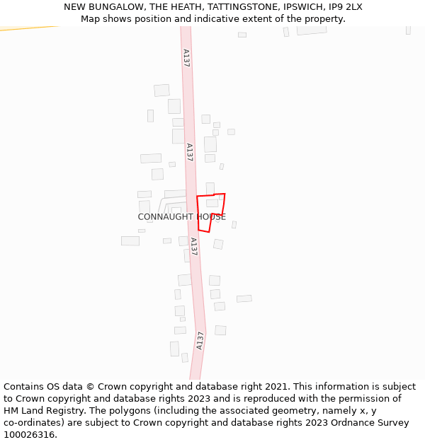 NEW BUNGALOW, THE HEATH, TATTINGSTONE, IPSWICH, IP9 2LX: Location map and indicative extent of plot