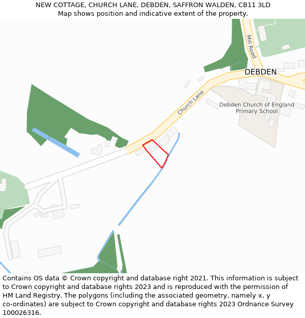 NEW COTTAGE, CHURCH LANE, DEBDEN, SAFFRON WALDEN, CB11 3LD: Location map and indicative extent of plot