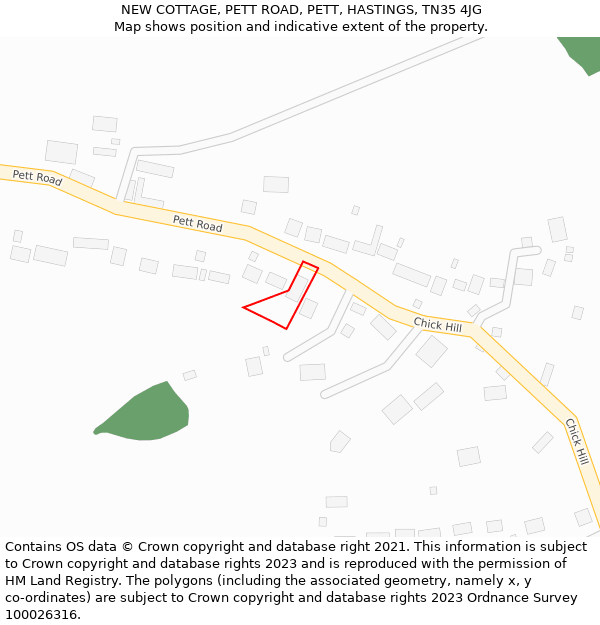 NEW COTTAGE, PETT ROAD, PETT, HASTINGS, TN35 4JG: Location map and indicative extent of plot