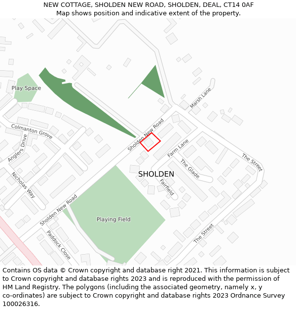 NEW COTTAGE, SHOLDEN NEW ROAD, SHOLDEN, DEAL, CT14 0AF: Location map and indicative extent of plot