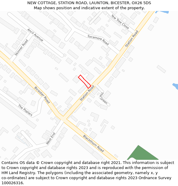 NEW COTTAGE, STATION ROAD, LAUNTON, BICESTER, OX26 5DS: Location map and indicative extent of plot