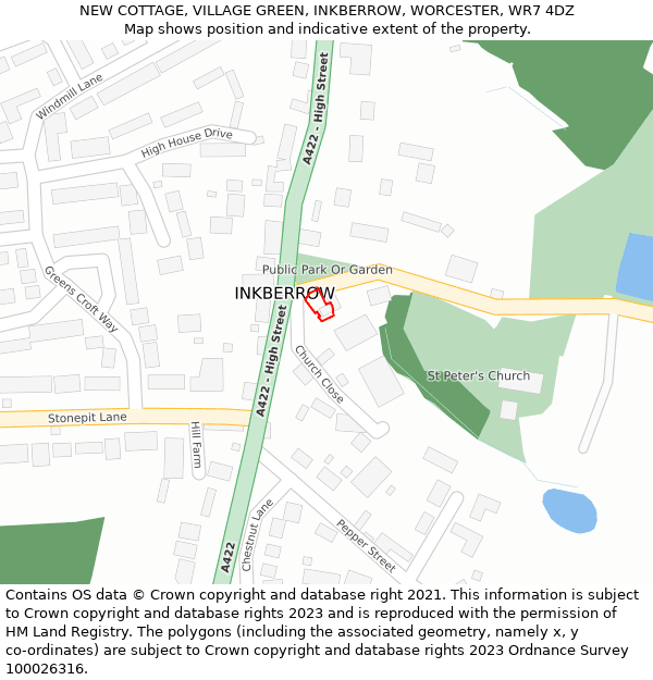 NEW COTTAGE, VILLAGE GREEN, INKBERROW, WORCESTER, WR7 4DZ: Location map and indicative extent of plot