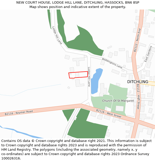 NEW COURT HOUSE, LODGE HILL LANE, DITCHLING, HASSOCKS, BN6 8SP: Location map and indicative extent of plot
