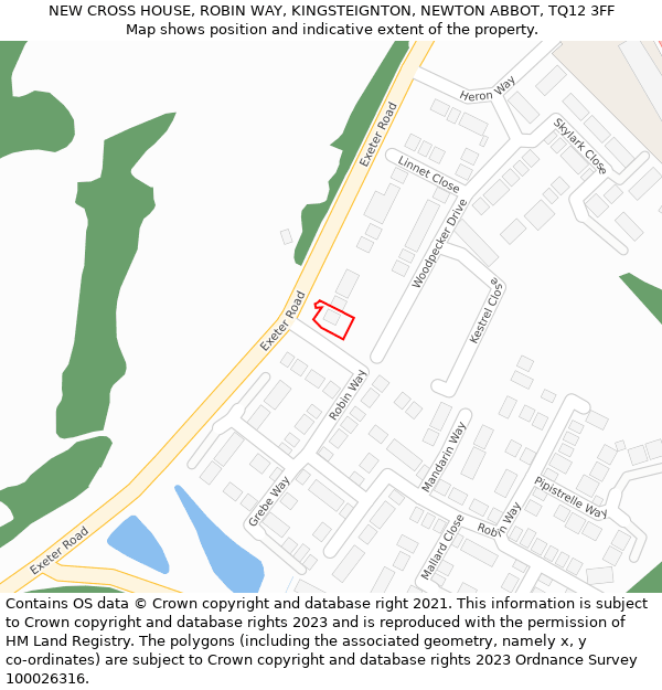 NEW CROSS HOUSE, ROBIN WAY, KINGSTEIGNTON, NEWTON ABBOT, TQ12 3FF: Location map and indicative extent of plot