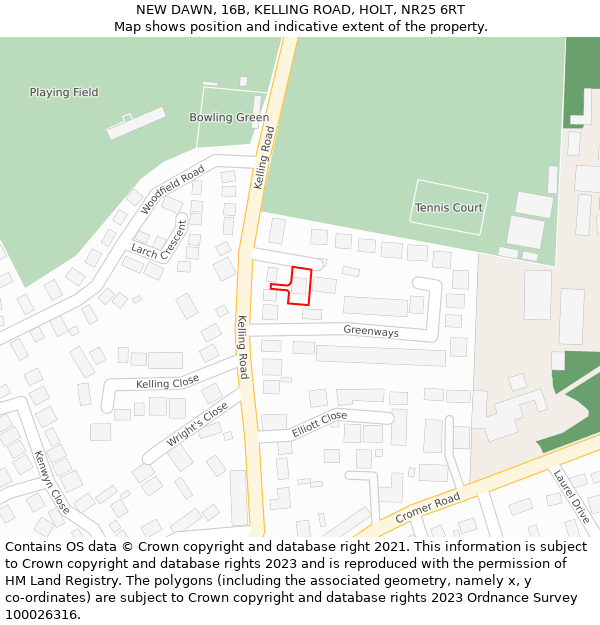 NEW DAWN, 16B, KELLING ROAD, HOLT, NR25 6RT: Location map and indicative extent of plot