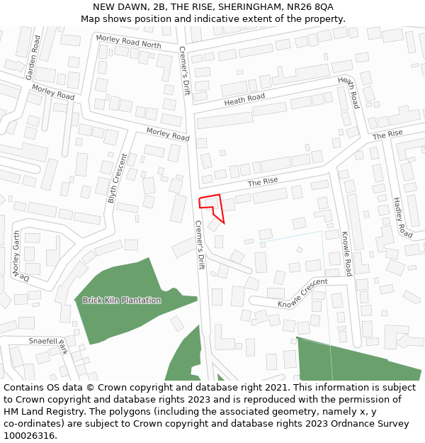 NEW DAWN, 2B, THE RISE, SHERINGHAM, NR26 8QA: Location map and indicative extent of plot