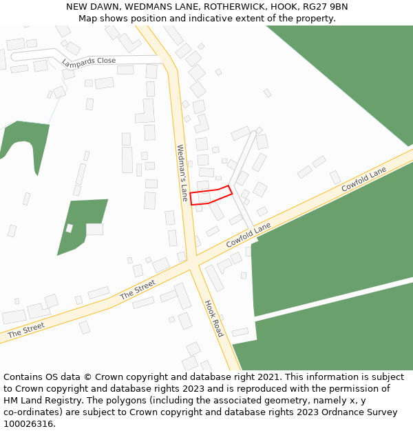 NEW DAWN, WEDMANS LANE, ROTHERWICK, HOOK, RG27 9BN: Location map and indicative extent of plot