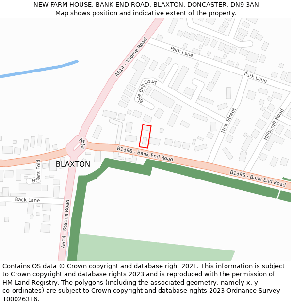 NEW FARM HOUSE, BANK END ROAD, BLAXTON, DONCASTER, DN9 3AN: Location map and indicative extent of plot