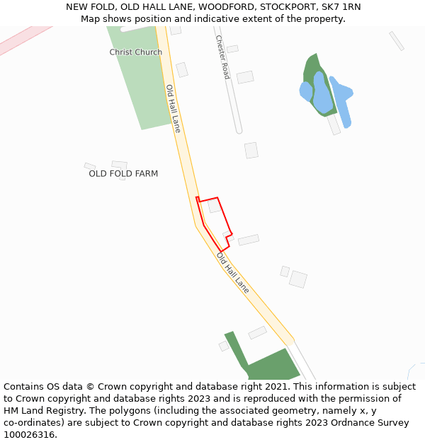 NEW FOLD, OLD HALL LANE, WOODFORD, STOCKPORT, SK7 1RN: Location map and indicative extent of plot