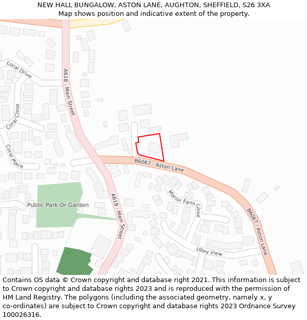 NEW HALL BUNGALOW, ASTON LANE, AUGHTON, SHEFFIELD, S26 3XA: Location map and indicative extent of plot