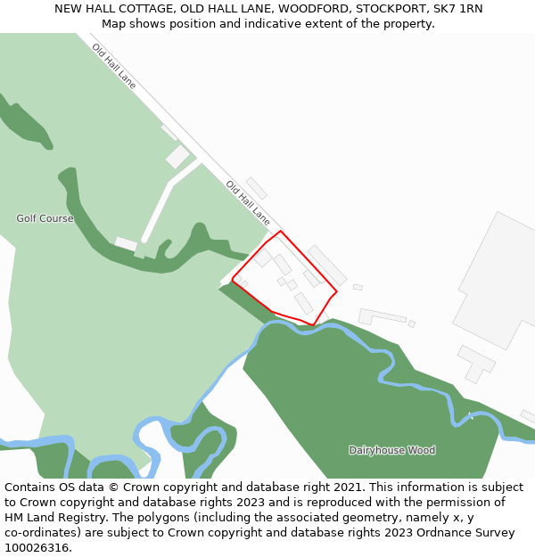 NEW HALL COTTAGE, OLD HALL LANE, WOODFORD, STOCKPORT, SK7 1RN: Location map and indicative extent of plot