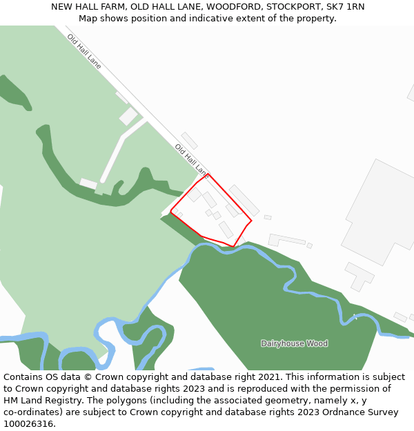 NEW HALL FARM, OLD HALL LANE, WOODFORD, STOCKPORT, SK7 1RN: Location map and indicative extent of plot