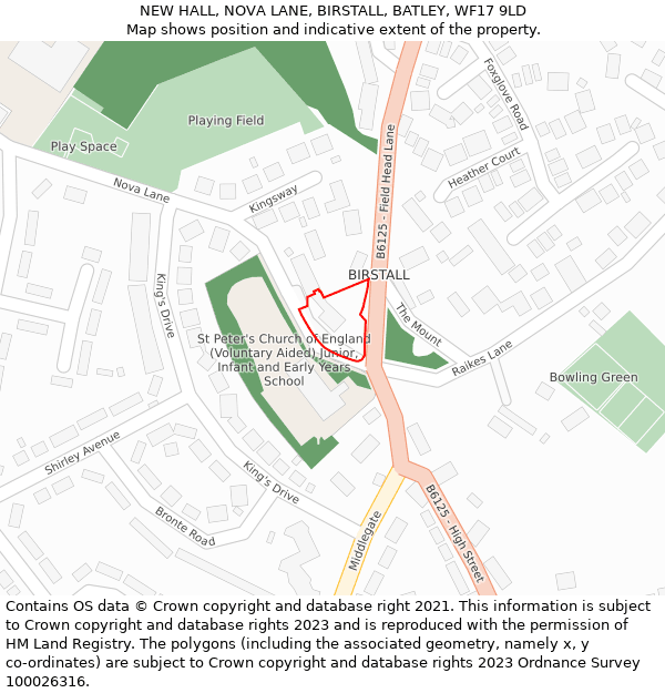 NEW HALL, NOVA LANE, BIRSTALL, BATLEY, WF17 9LD: Location map and indicative extent of plot