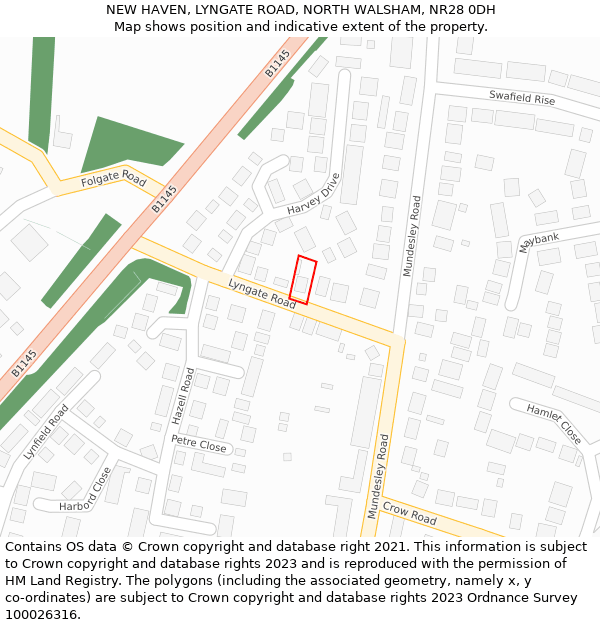 NEW HAVEN, LYNGATE ROAD, NORTH WALSHAM, NR28 0DH: Location map and indicative extent of plot