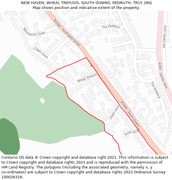 NEW HAVEN, WHEAL TREFUSIS, SOUTH DOWNS, REDRUTH, TR15 2NQ: Location map and indicative extent of plot