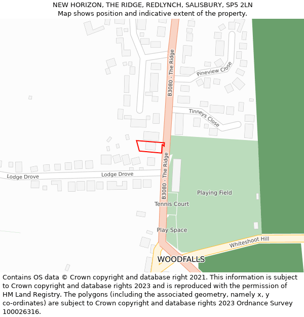 NEW HORIZON, THE RIDGE, REDLYNCH, SALISBURY, SP5 2LN: Location map and indicative extent of plot