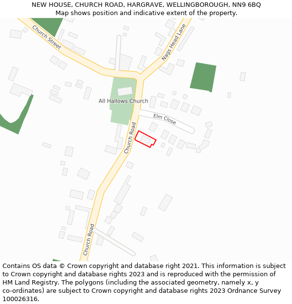 NEW HOUSE, CHURCH ROAD, HARGRAVE, WELLINGBOROUGH, NN9 6BQ: Location map and indicative extent of plot