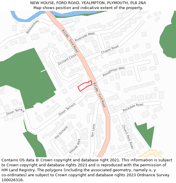 NEW HOUSE, FORD ROAD, YEALMPTON, PLYMOUTH, PL8 2NA: Location map and indicative extent of plot