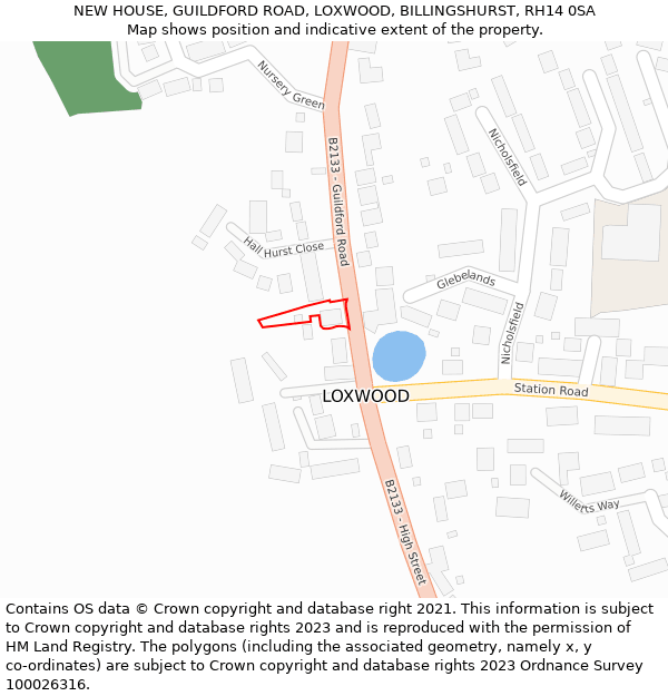 NEW HOUSE, GUILDFORD ROAD, LOXWOOD, BILLINGSHURST, RH14 0SA: Location map and indicative extent of plot