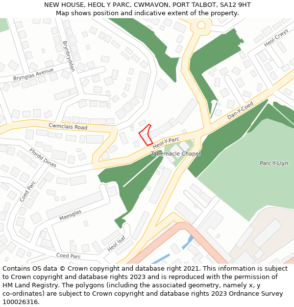 NEW HOUSE, HEOL Y PARC, CWMAVON, PORT TALBOT, SA12 9HT: Location map and indicative extent of plot