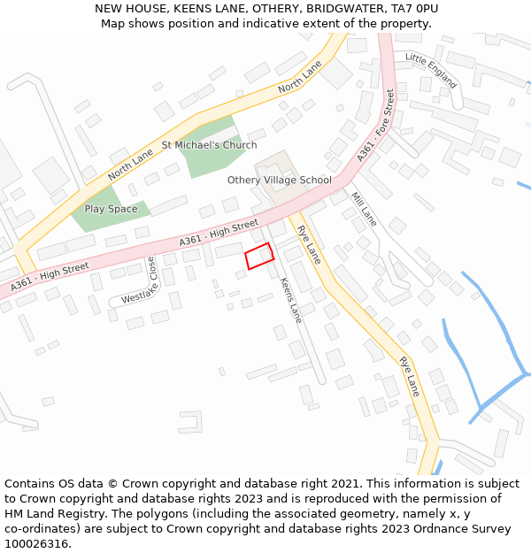 NEW HOUSE, KEENS LANE, OTHERY, BRIDGWATER, TA7 0PU: Location map and indicative extent of plot