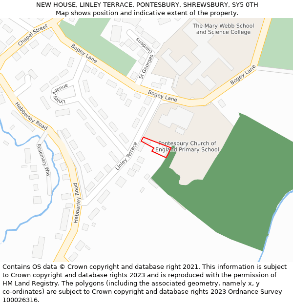 NEW HOUSE, LINLEY TERRACE, PONTESBURY, SHREWSBURY, SY5 0TH: Location map and indicative extent of plot