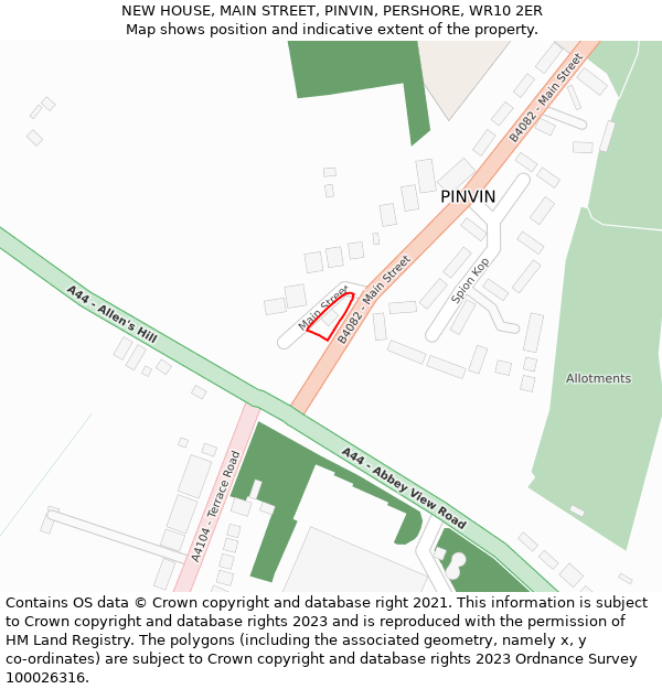 NEW HOUSE, MAIN STREET, PINVIN, PERSHORE, WR10 2ER: Location map and indicative extent of plot