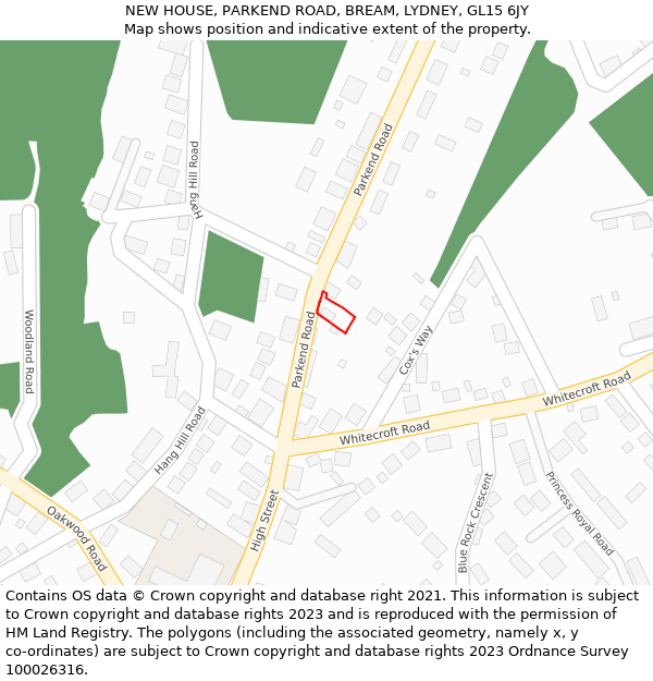 NEW HOUSE, PARKEND ROAD, BREAM, LYDNEY, GL15 6JY: Location map and indicative extent of plot