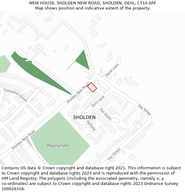 NEW HOUSE, SHOLDEN NEW ROAD, SHOLDEN, DEAL, CT14 0AF: Location map and indicative extent of plot