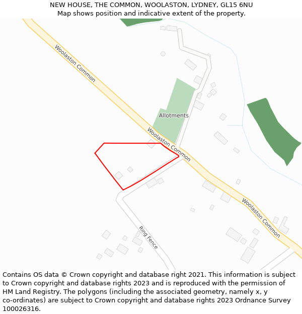 NEW HOUSE, THE COMMON, WOOLASTON, LYDNEY, GL15 6NU: Location map and indicative extent of plot