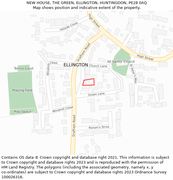 NEW HOUSE, THE GREEN, ELLINGTON, HUNTINGDON, PE28 0AQ: Location map and indicative extent of plot