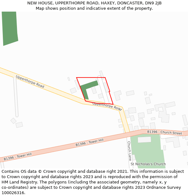 NEW HOUSE, UPPERTHORPE ROAD, HAXEY, DONCASTER, DN9 2JB: Location map and indicative extent of plot