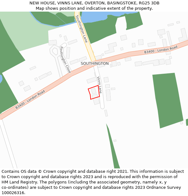 NEW HOUSE, VINNS LANE, OVERTON, BASINGSTOKE, RG25 3DB: Location map and indicative extent of plot