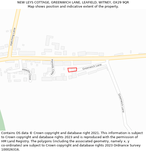 NEW LEYS COTTAGE, GREENWICH LANE, LEAFIELD, WITNEY, OX29 9QR: Location map and indicative extent of plot