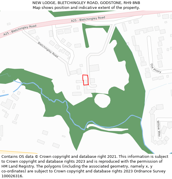 NEW LODGE, BLETCHINGLEY ROAD, GODSTONE, RH9 8NB: Location map and indicative extent of plot