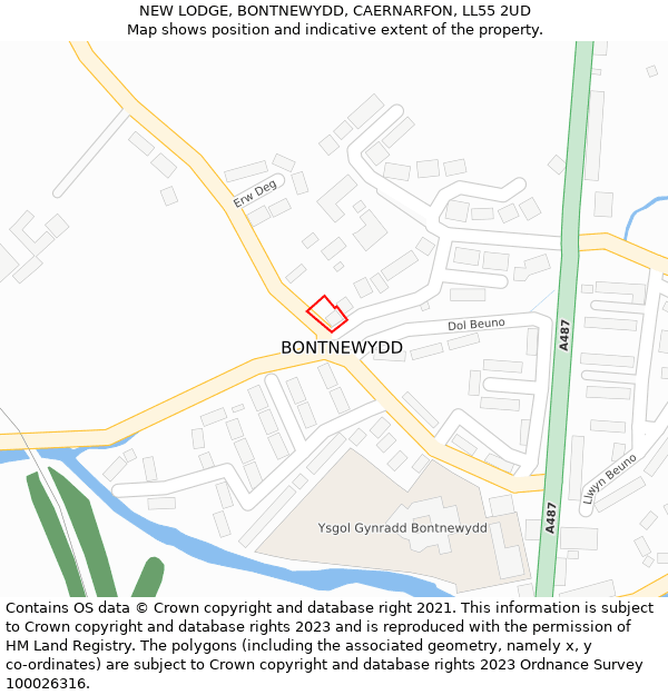 NEW LODGE, BONTNEWYDD, CAERNARFON, LL55 2UD: Location map and indicative extent of plot