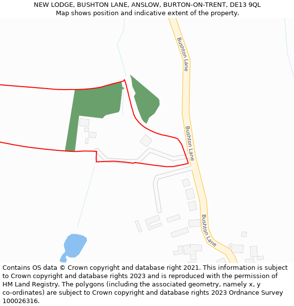 NEW LODGE, BUSHTON LANE, ANSLOW, BURTON-ON-TRENT, DE13 9QL: Location map and indicative extent of plot